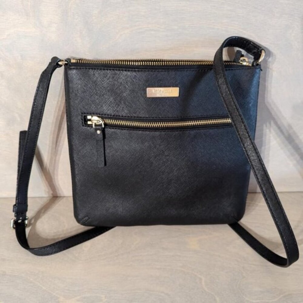 Kate Spade Slender Crossbody Purse Prospect Place Rima Cow Leather‎ Black & Gold